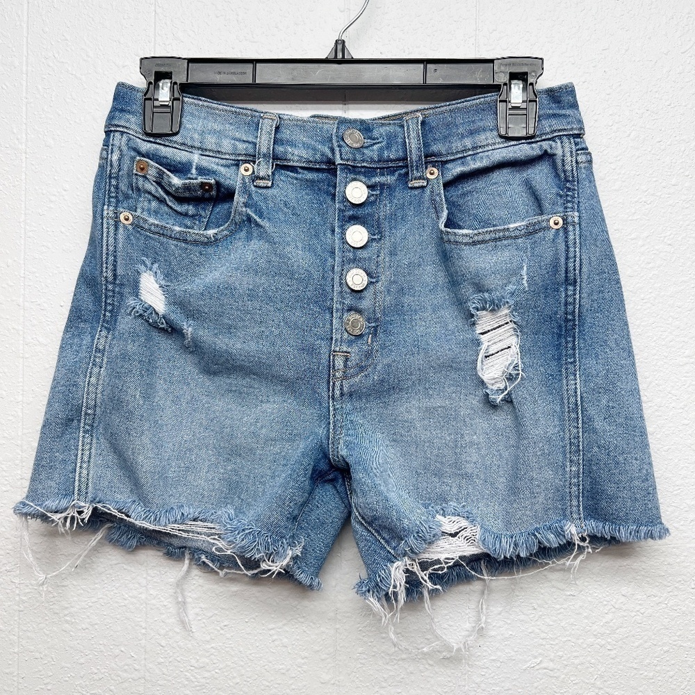 Gap Button Fly Distressed Western Coquette Chic Rodeo Cowgirl Denim Shorts Sz 26